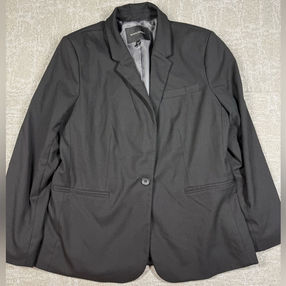 Banana Republic Black Button Front Work Blazer Jacket Stretch Minimalist Sz 10